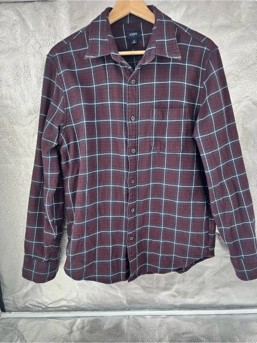 J.Crew Men's Waffle Knit Plaid Button Down Long Sleeve Shirt 100%Cotton Medium